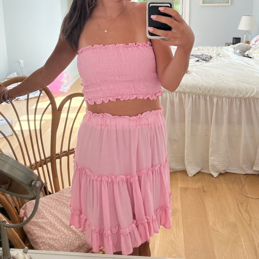 NWOT - Pink Strapless top and skirt set